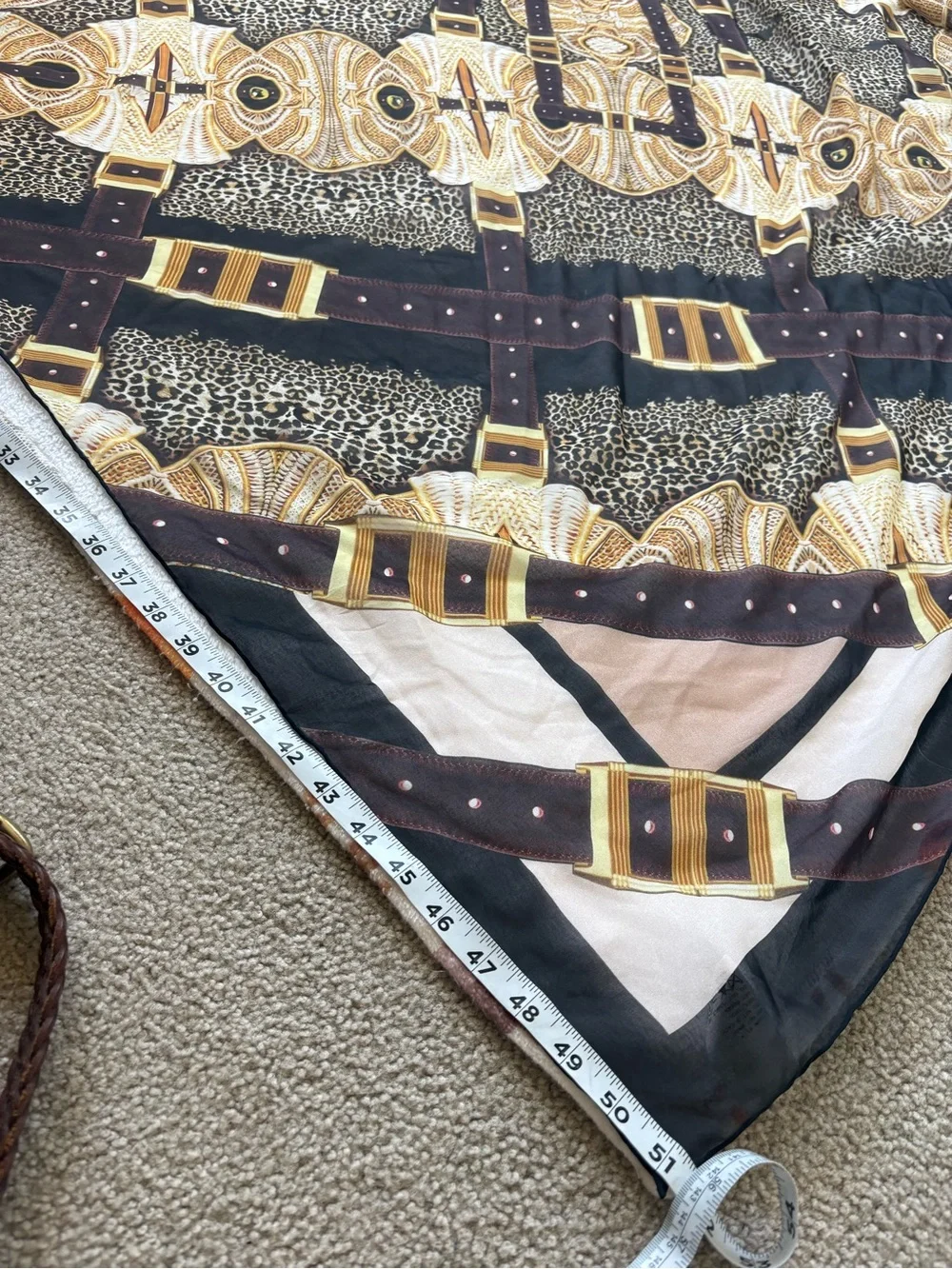 100% Silk Luxury Leopard & Chain Print Scarf in Black, Brown & Gold